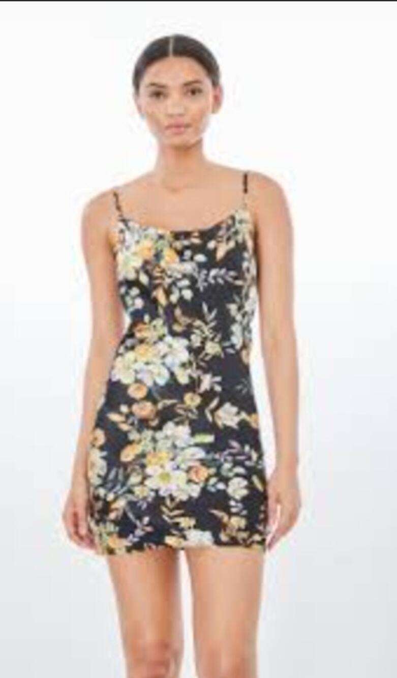 Generation Love Floral Mini Slip Dress Black Yellow Spaghetti Strap Cowl Neck M